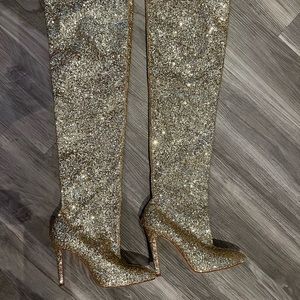 Gold Sparkle Thigh High/Knee High Heeled Boots